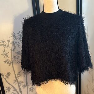 Gracia Black Crop Top with Fringe Detail